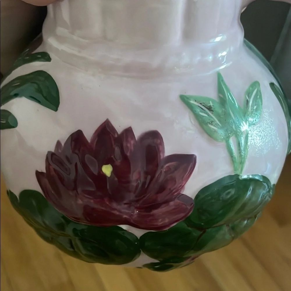 1950’s Hand Painted Floral Ceramic Pitcher, pink